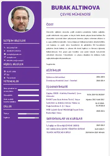 Çevre Mühendisi CV Örnekleri cv indir